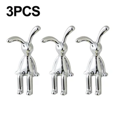Silver Modern Style Rabbit Figurine - Cute Cartoon Bunny Sculpture (3PCS)