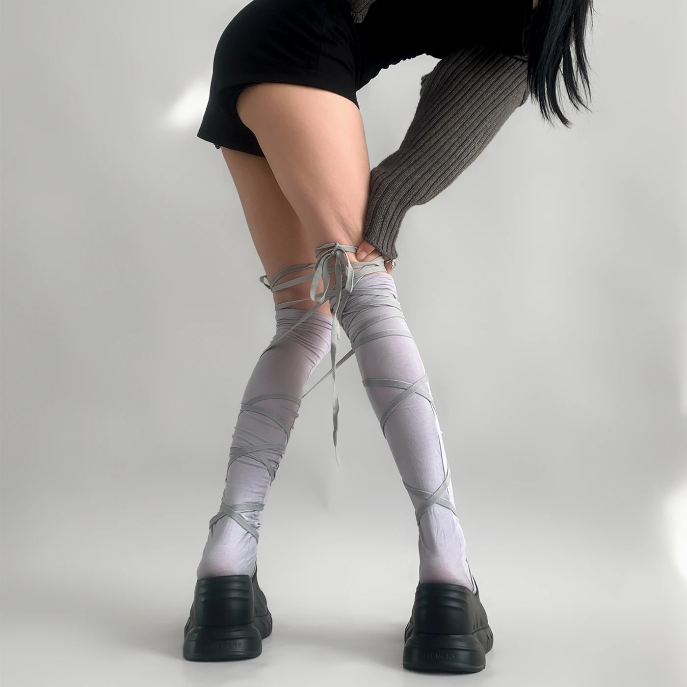 Punk Damen Wadenband-Socken Ballett-Riemchensocken Dünne Strümpfe Y2K Lolita Gothic Japanische JK Club Cosplay Socken – Detail 15