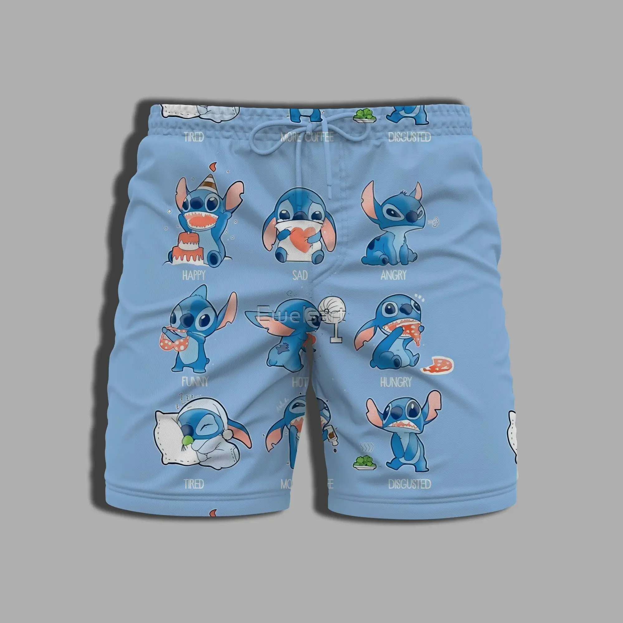 Summer Men's Shorts Disney Stitch Shorts 3D Printing Swimming Trunks Beach Quick-drying Men's Shorts New Hawaii Men's Clothing 3