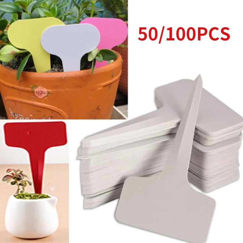 Garden Labels 50/100pcs White Plastic PVC Plant T-type Markers Nursery 6x10cm