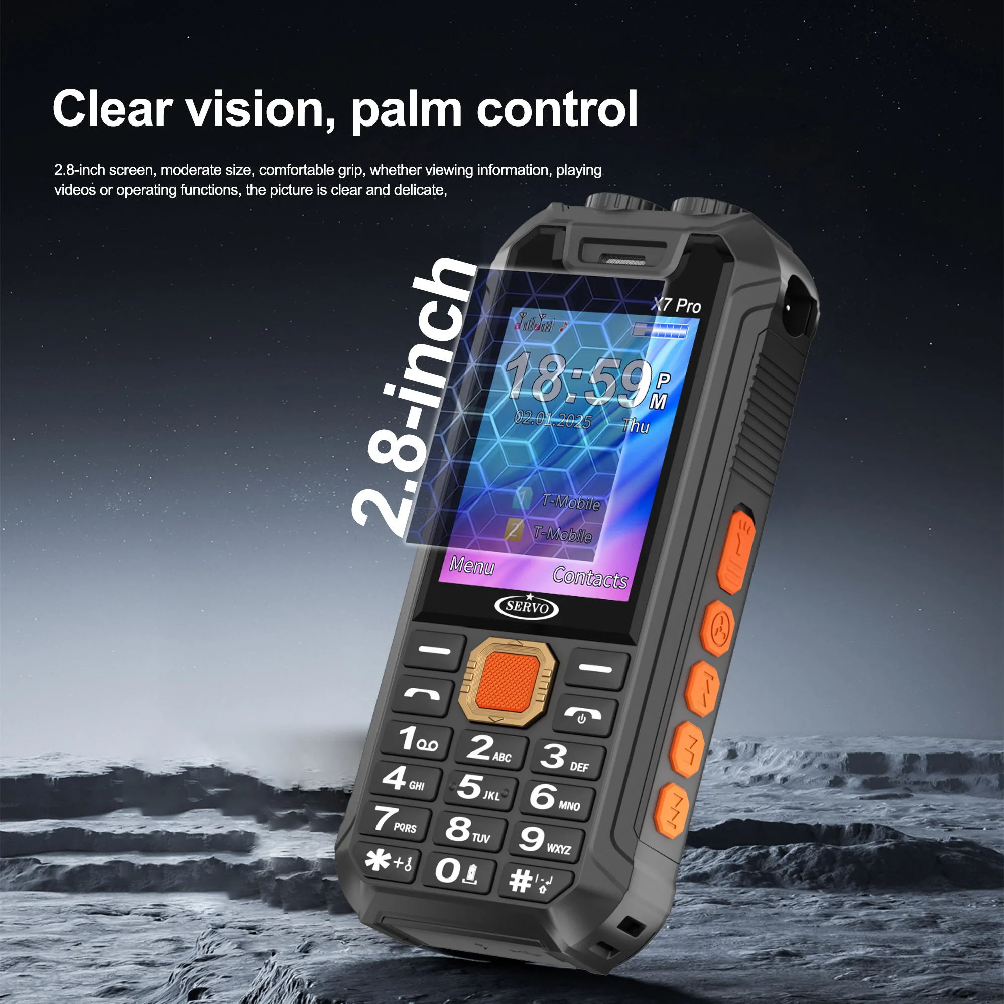 SERVO X7 PRO Fill Light Feature Mobile Phone Bluetooth Dial Music Player Magic Voice Small Fan Button Cellphone Dual SIM Standby