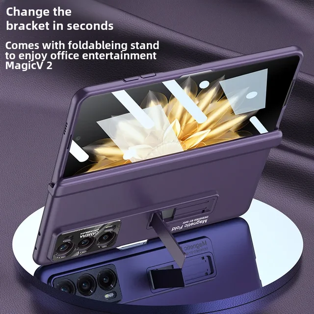 311057-f1dacd.png حافظة هاتف Honor Magic V2 رفيعة للغاية غير لامعة بمشبك مغناطيسي وحامل بسيط وعصري متوافق مع هاتف Huawei V2