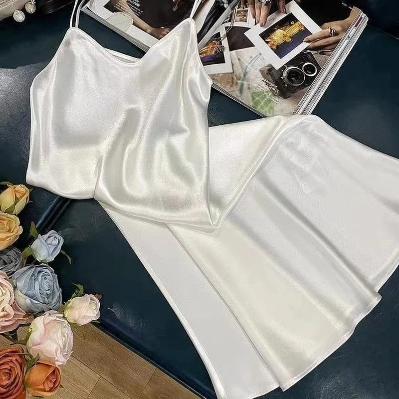 Sexy Woman Clothes Night Dresses Lingerie Dress Nighty for Ladies Pure Color Sling Silk Nightdress Women's Sleeping Sweaters