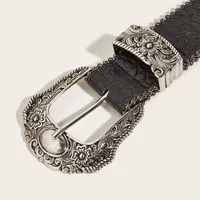 Y2k – ceinture rétro en cuir PU, polyvalente, de luxe, à boucle ardillon, avec boucle gravée en métal, pour jean, unisexe 5
