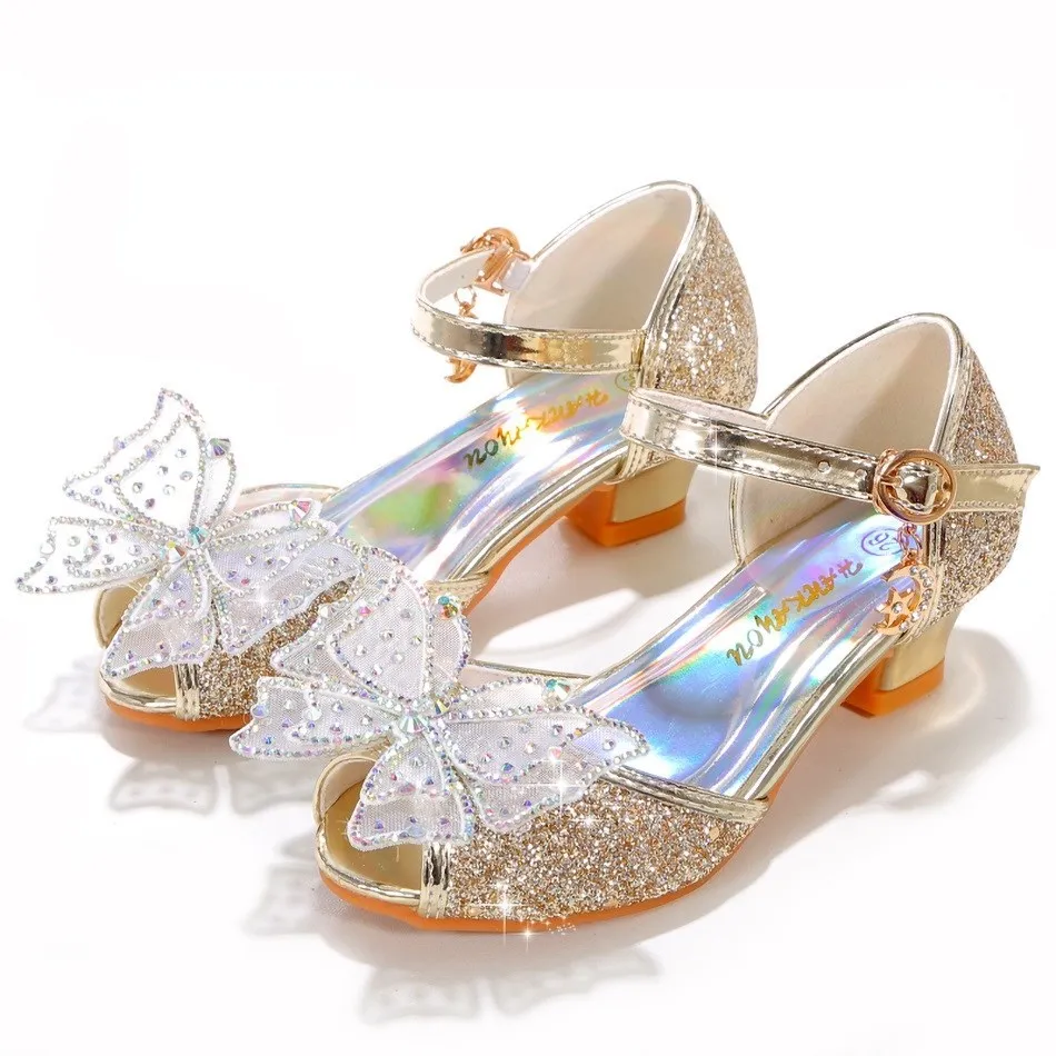 slippers for boy High-heeled Sandals Bling Pinkycolor Shoes Princess Elsa Mermaid Girl Color Shoes Kids Butterfly Shoes Flower Girl Shoes leather girl in boots Children's Shoes