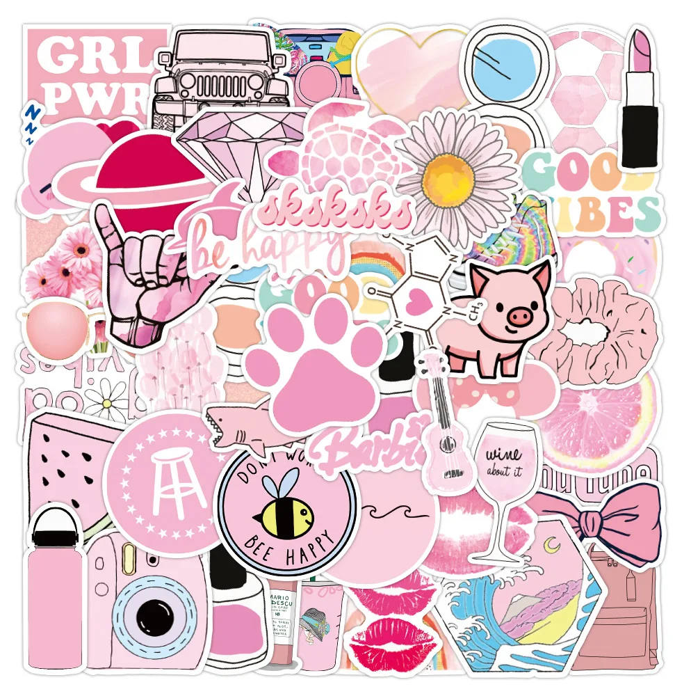 

100PCS Pink Stickers Laptop Skateboard Luggage Phone Case Cartoon Laptop Car Decals for Adults Girls Water Bottles Bicycle