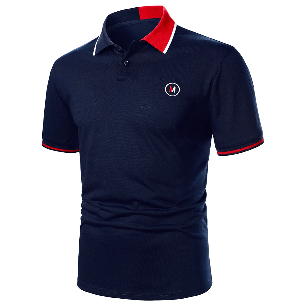 

Men Half Contrast Collar Polo Shirt Embroidery Design Tops Streetwear Casual Fashion Men Lapel Short Sleeves Polo Shirt