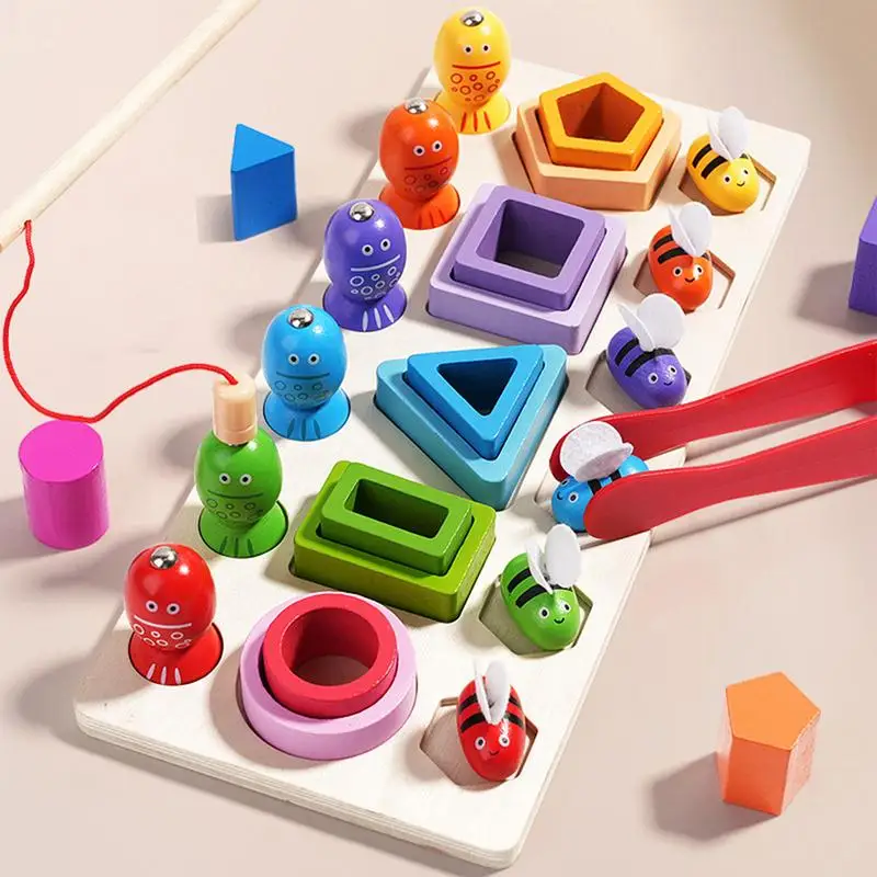 

Wooden Montessori Magnetic Fishing Toys Color Recognition Wooden Sorting & Stacking Toys Balance Game for 3+ Years Old Kids