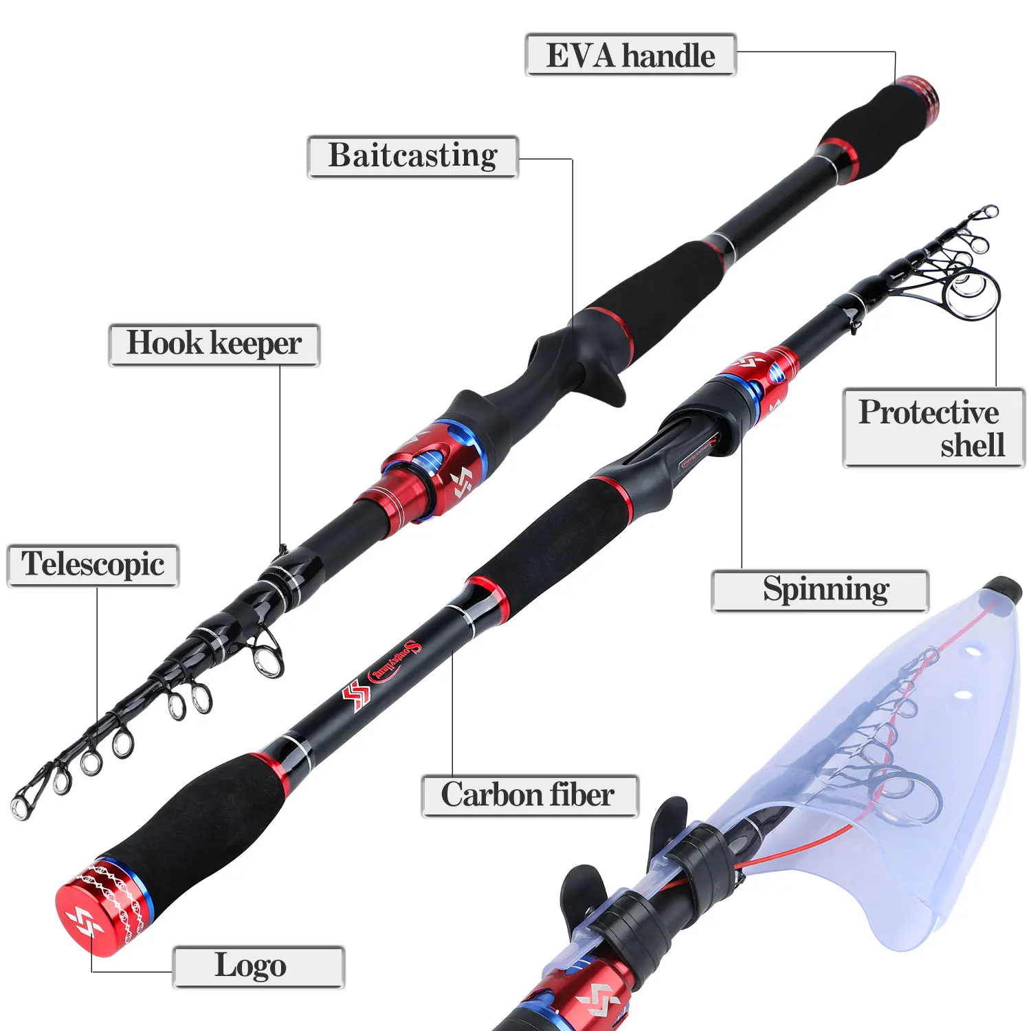 Sporting Goods Carbon Fiber Fishing Rod Pole 62cm Casting Spinning