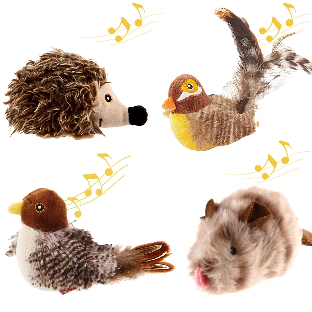 GiGwi Sound Bird Toy Brown Bird, Hedgehog, Mouse Cat Feather Toys Cat Feather Toys Interactive Cat Toy With Sounds Sound Toys 1