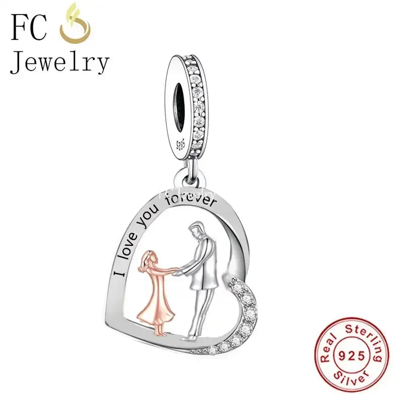 FC Jewelry Fit Original Charm Bracelet 925 Silver Dad Hero Father and Daughter Walk Together Bead For Making Father Day Berloque 5