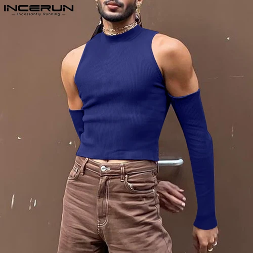 파티 나이트 클럽 스타일 새로운 남자 섹시한 레저 Camiseta 솔리드 모든 일치 유행 Strapless 중공업 긴팔 티셔츠 S-5XL 3