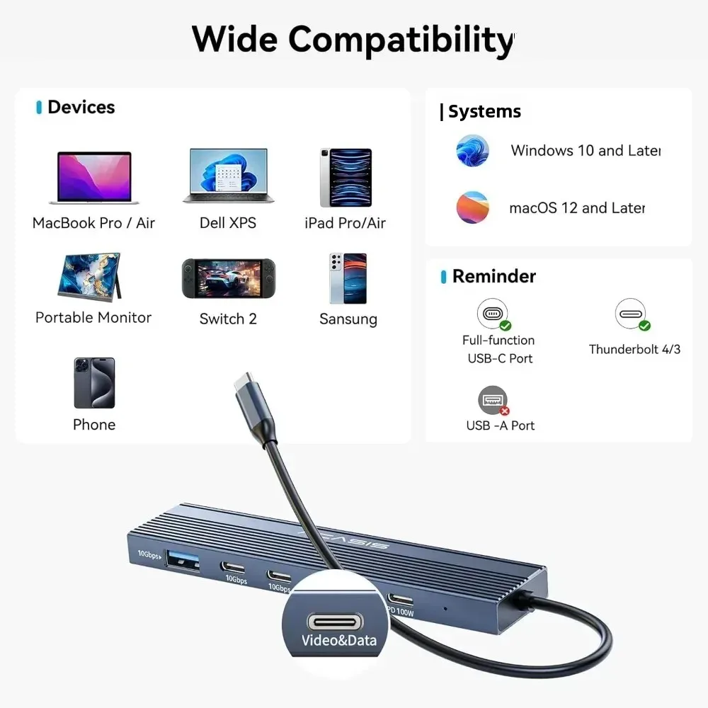5-in-1 USB C Docking Station With 4K@60Hz Video Output, 100W PD, 2 USB-C & USB-A 3.1 Ports For Book, Windows Laptop_voghion.com