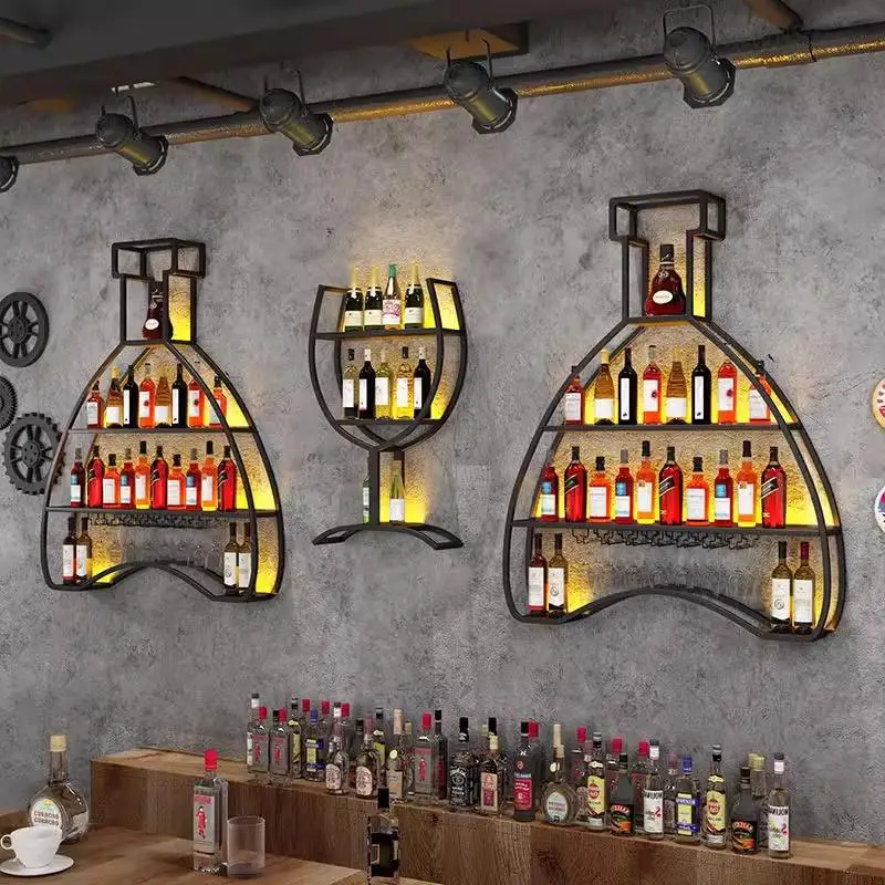 Bar Bar Counter Wine Cabinet Creative Industrial Wind Wall Hanging Wine Rack Restaurant Storage Rack Iron Display Wall