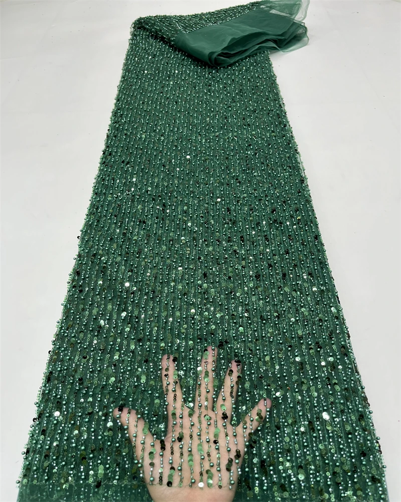 

Mesh African Lace Fabric 2023 With Sequins pearl Embroidery Tulle Party Dresses For Women French Fashion Fabrics Sewing 5 Yards