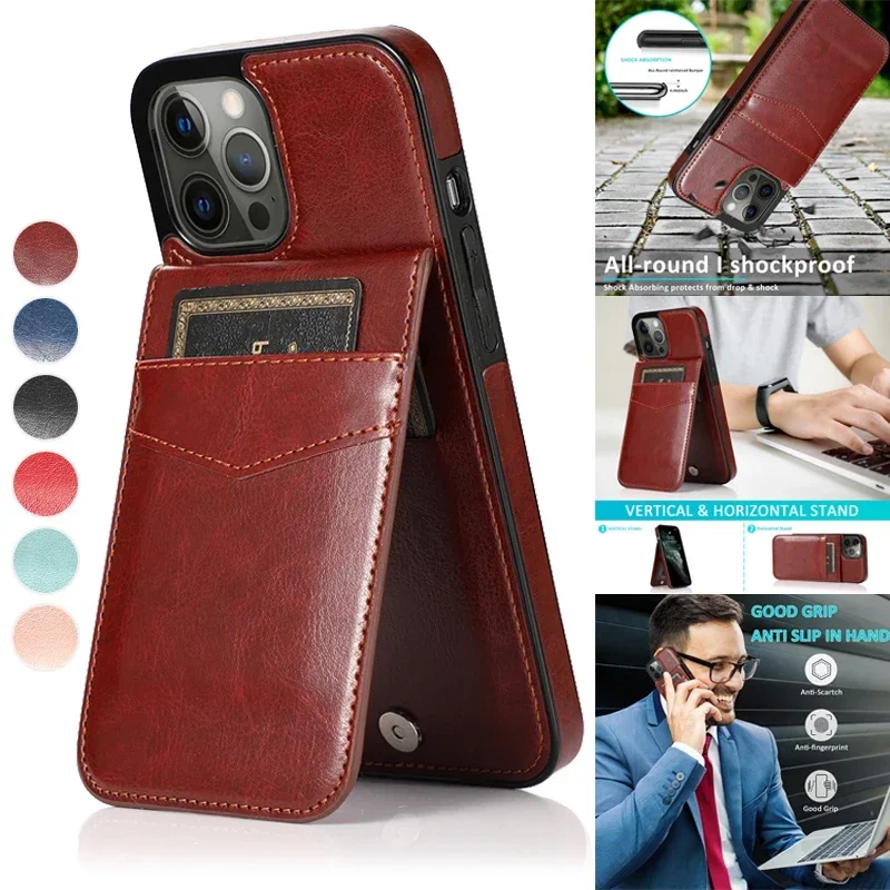 Elegant Leather Flip Wallet Case with Card Holder - Premium Business Cover