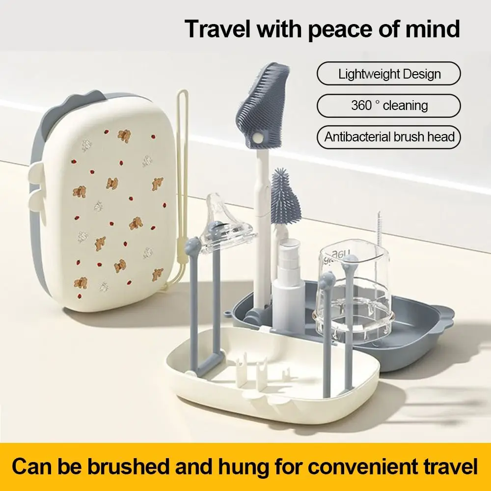 6 in 1 Bottle Cleaning Set with Storage Box Safe Travel Bottle Brush Multi-Functional Silicone Sponge Cleaning Kit