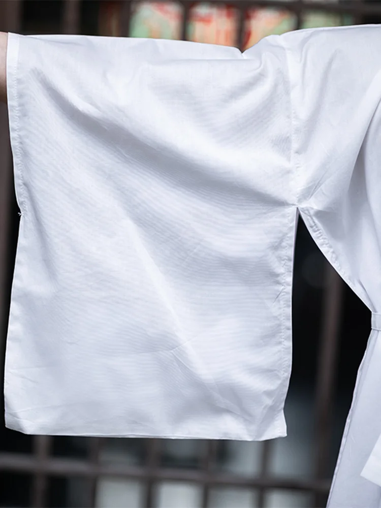 Men's Kimono Inside Wear Unisex Cotton Breathable Skin-Friendly Underwear White Shirt Bathrobe Sleeping Wear White Color