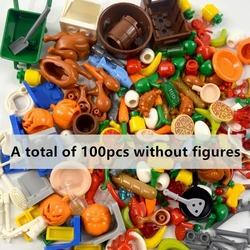 DIY Building Blocks Food Set: Bread, Fish, Fruit, and Roast Chicken City Accessories (100pcs no figures)