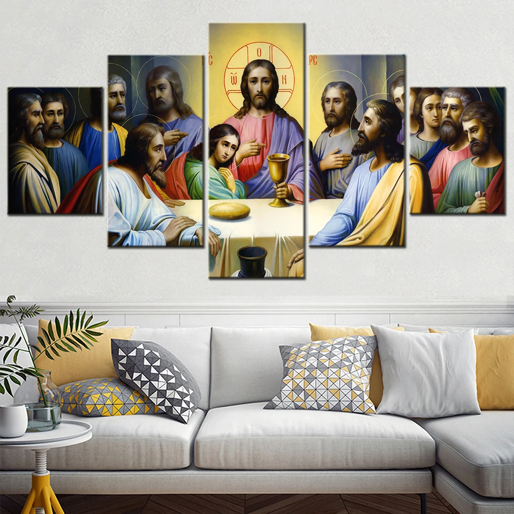 5 Pieces Hd Printed Jesus Last Supper Picture Living Room Decoration  Painting On Canvas Wall Art Poster Modular Home Decor Print - AliExpress, image size:1000x1000