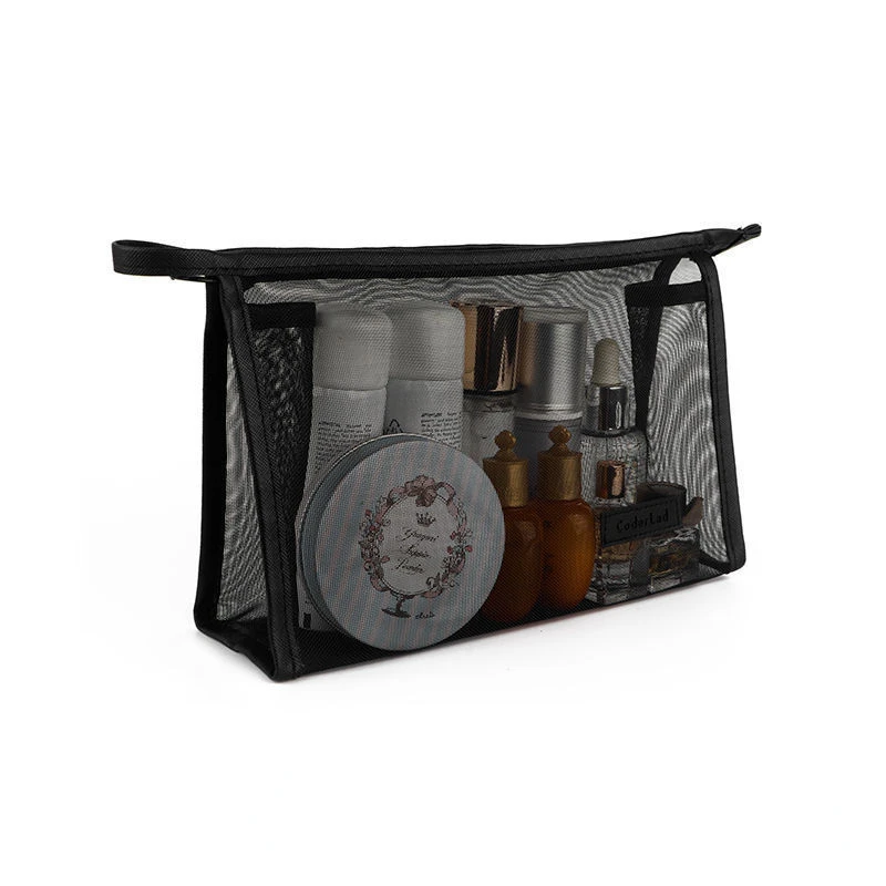 Bolsa de viaje para brochas de maquillaje, bolsa de almacenamiento de maquillaje portátil y sencilla, diseño de malla, bolsa para bolígrafos de almacenamiento de gran capacidad