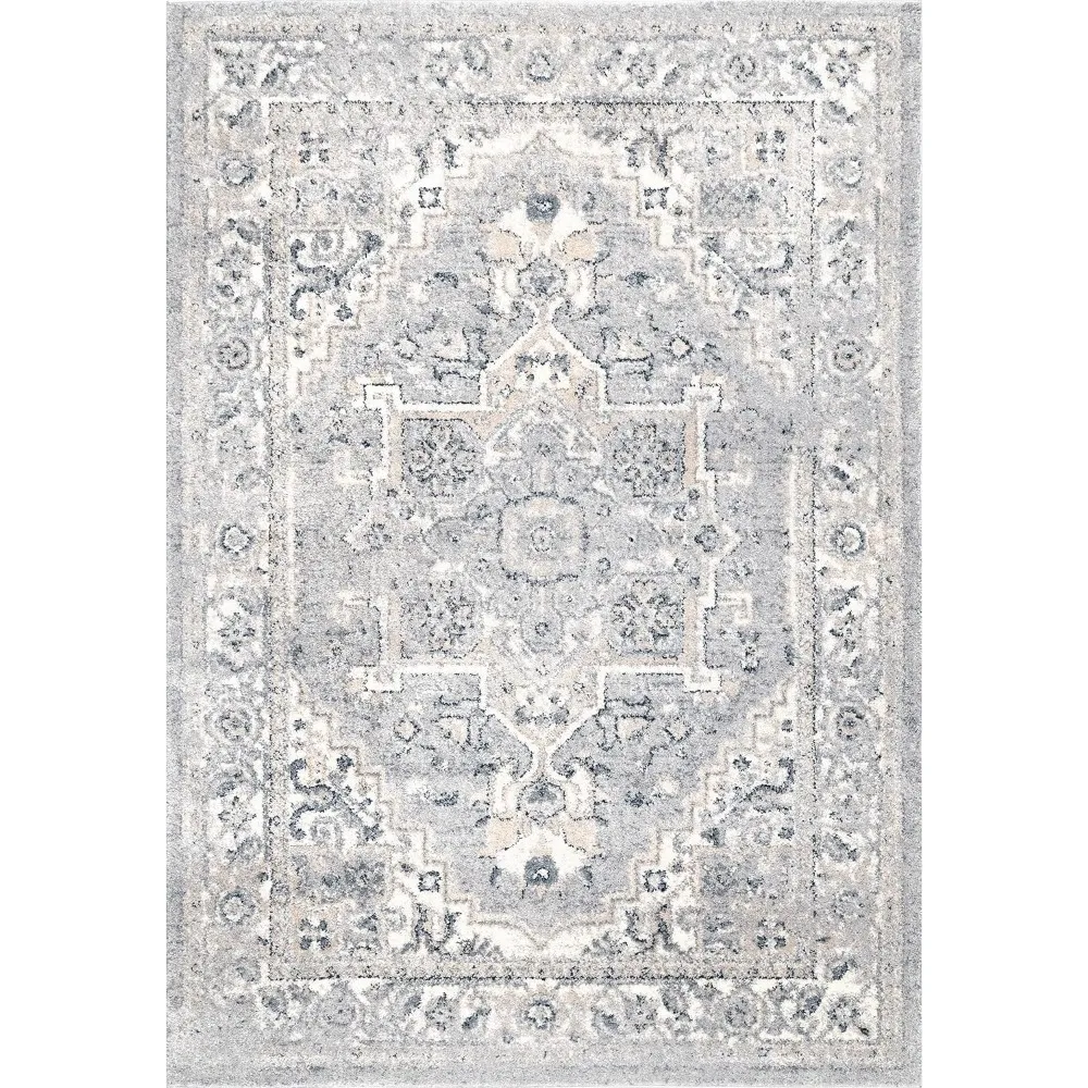 Gena Distressed Transitional Medallion Area Rug Carpet Living Room Decor 8x10 Light Grey Freight Free Decoration Home Textile