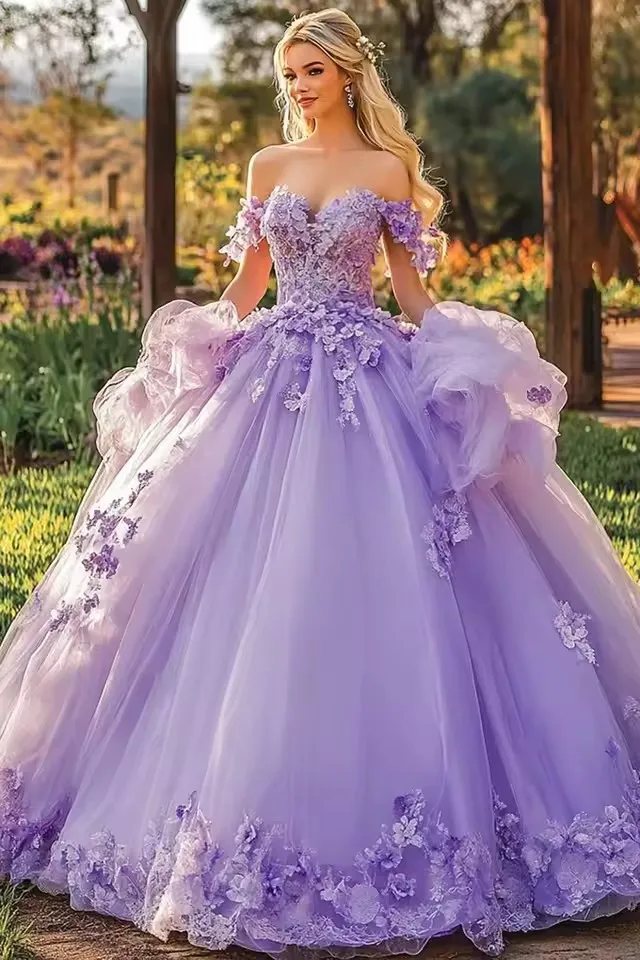 Customized Lavender Tull Simaple Princess Quinceanera Dresses Floor Length Girls Pageant Dress Sweet 15 16 Birthday Gowns 1