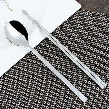 New Korea Style Long Handle Adult 304 Stainless Steel Tableware Set Four- Leaf Clover Spoon Chopsticks Dinnerware Sets 2