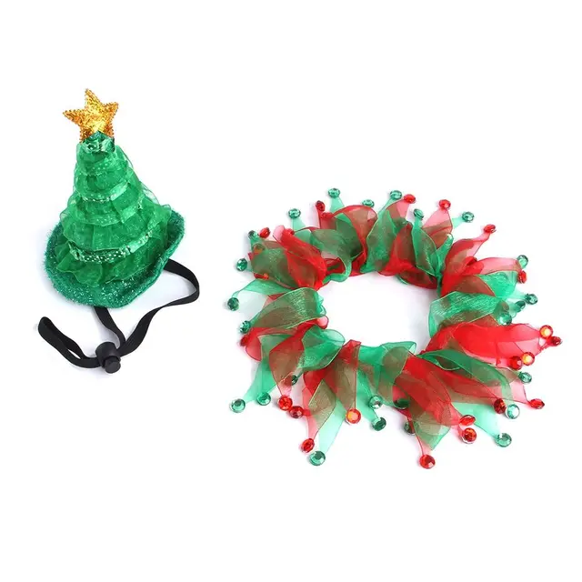 2Pcs Small Dogs Pet Christmas Costume Suit Elf Hat Elastic Strap Cat Tutu Collar and Hat Set Cosplay Gauze 2Pcs Small Dogs Pet Christmas Costume Suit Elf Hat Elastic Strap Cat Tutu Collar and Hat Set Cosplay Gauze