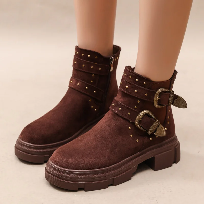 

Женские замшевые ботинки на платформе, ботинки челси на плоской подошве, Зимние Модные ботильоны на молнии, гладиаторы, женская обувь, новинка 2024