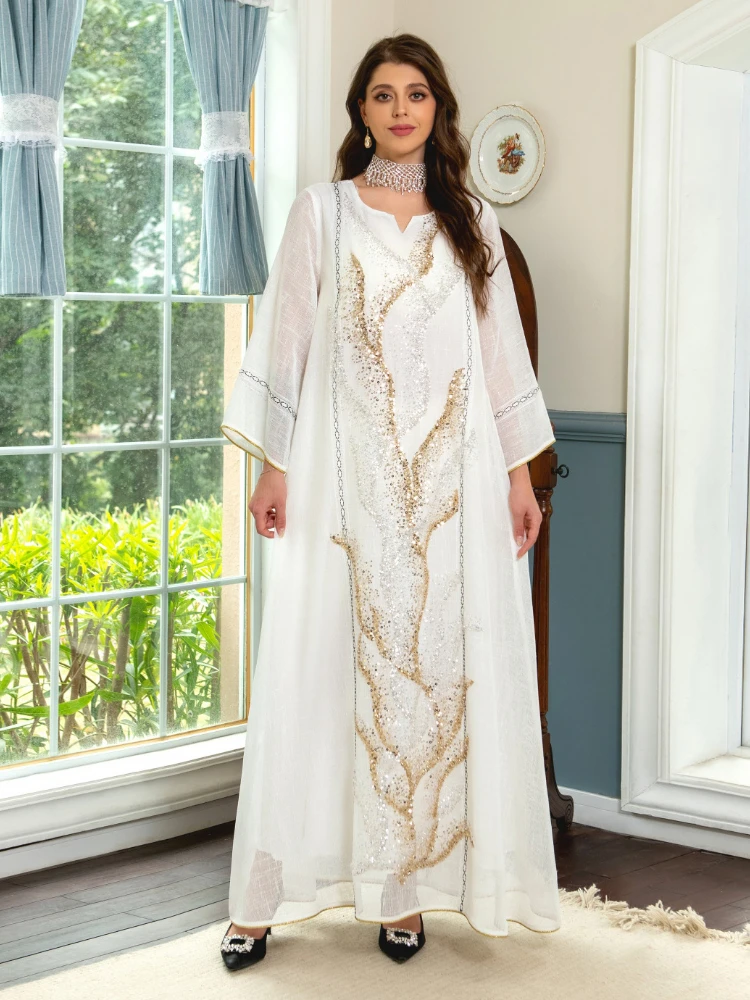 

Eid Arab Muslim Women Dress Sequins Mesh Abaya Morocco Kaftan Party Long Vestidos Turkey Ramadan Gown Dresses Saudi Arab Robe