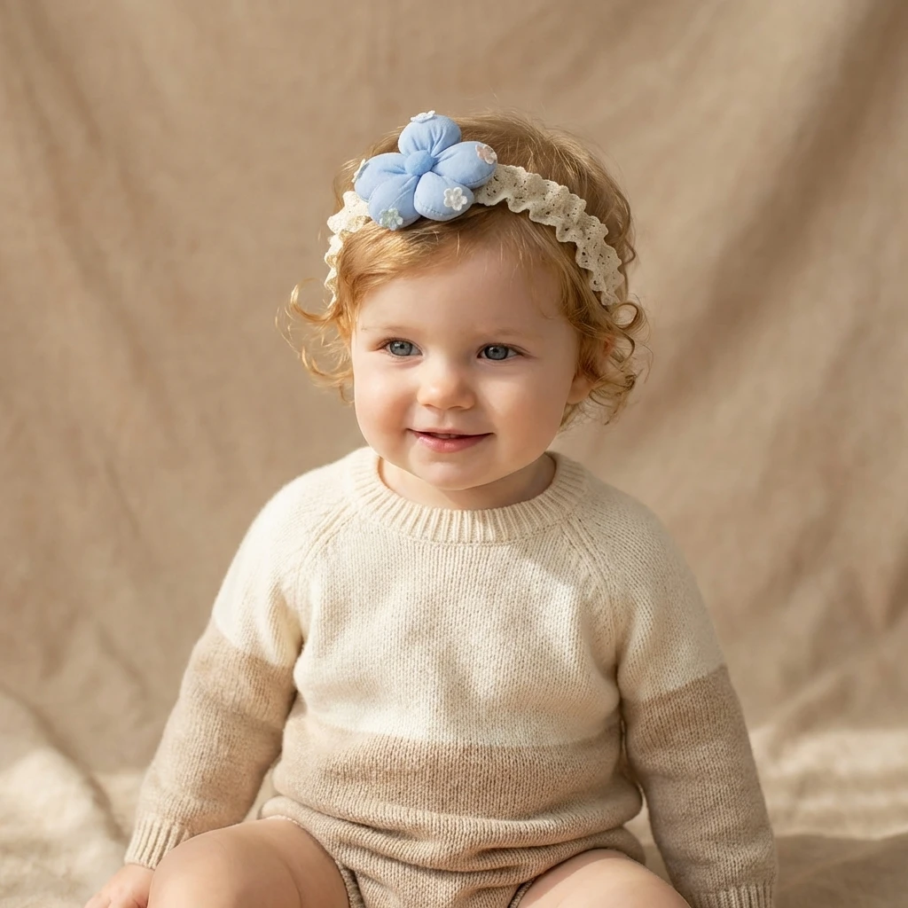 새로운 유럽 및 미국 아동용 헤어밴드 단색 꽃무늬 레이스  머리띠 얇고 통기성 좋은  헤어 액세서리