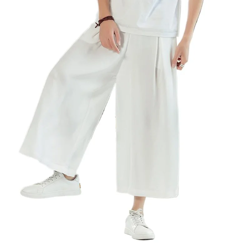 Men Vintage Wide Leg Pants Cotton Joggers Pockets Elastic Waist Solid Baggy Trousers Men Streetwear pus size Pants 6XL 7XL 8XL