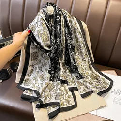 2023 New Fashion 180*90cm Silk Scarf Women Spring Summer Sunscreen Beach Large Long Soft Shawl Outdoor Printed Scarf Hijab Lady