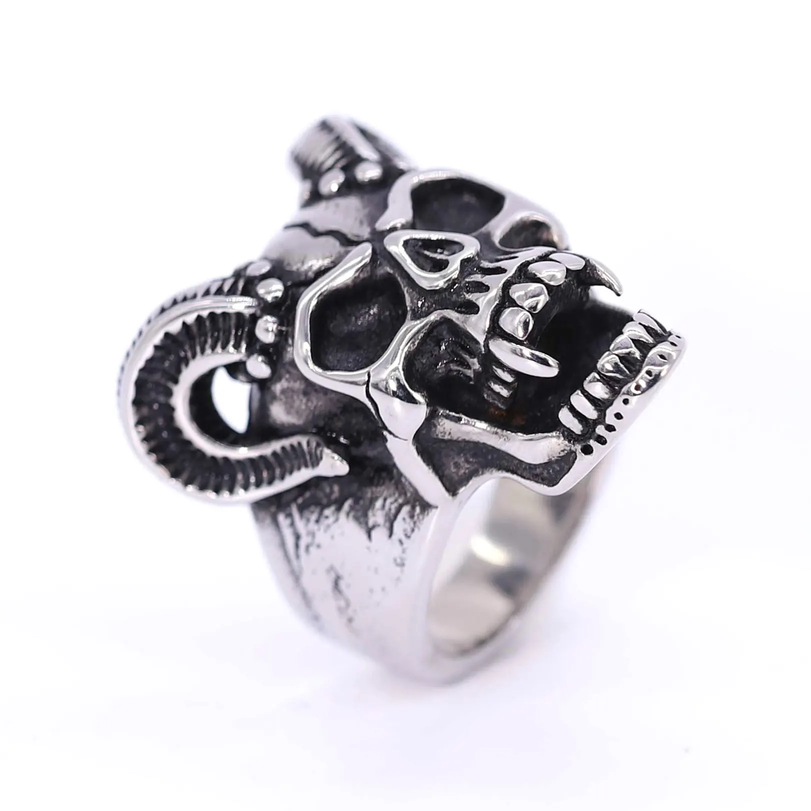 American Motorcycle Troops Jewelry Bullhorn Skull Stainless Steel Ring Male