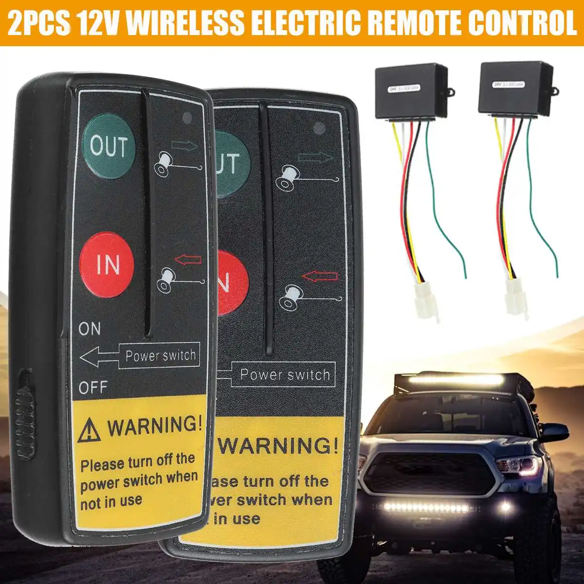 2 Set 2.4G 12V Digital Wireless Winches Remote Control Recovery Kit For
