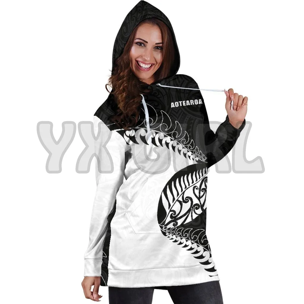 YX GIRL Rugby Aotearoa Fern Hoodie  3D Printed Hoodie Dress Novelty Hoodies Women Casual Long Sleeve Hooded Pullover Tracksuit