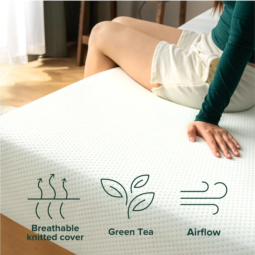 6 Inch Green Tea Memory Foam Mattress, Fiberglass Free, Sturdy Base Foam, CertiPUR-US Certified Bed-in-a-box, Free Shipping 4
