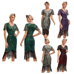 1920S Flapper Retro Prom Embroidered Tassel Dress Great Gatsby Cocktail Party Large Sequin Beaded Mesh Dress