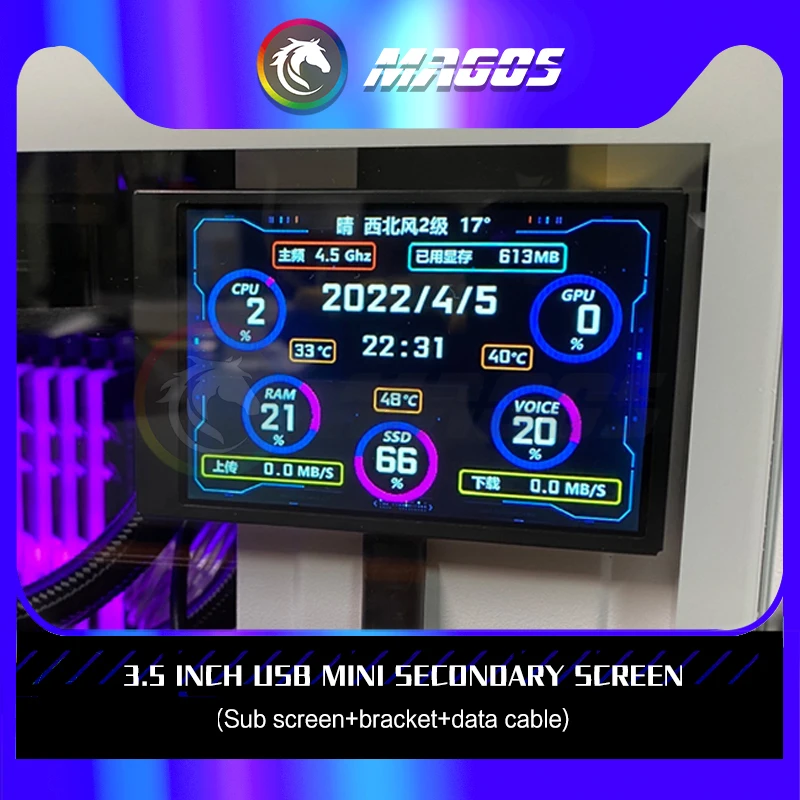 Monitor de Computador para Mini Case 3.5 Polegada Ips Tipo-c Tela Secundária Cpu Gpu Hdd Monitoramento Usb Aida64
