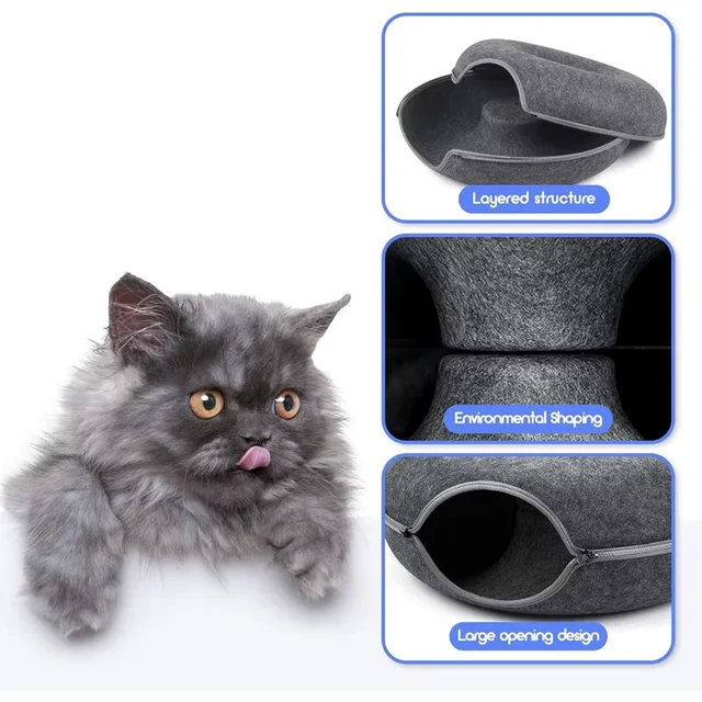 Interactive Round Cat Tunnel Donut Nest Felt Kittens Bed House Scratcher Sleeping Cushion Pet Toy for Cats 4