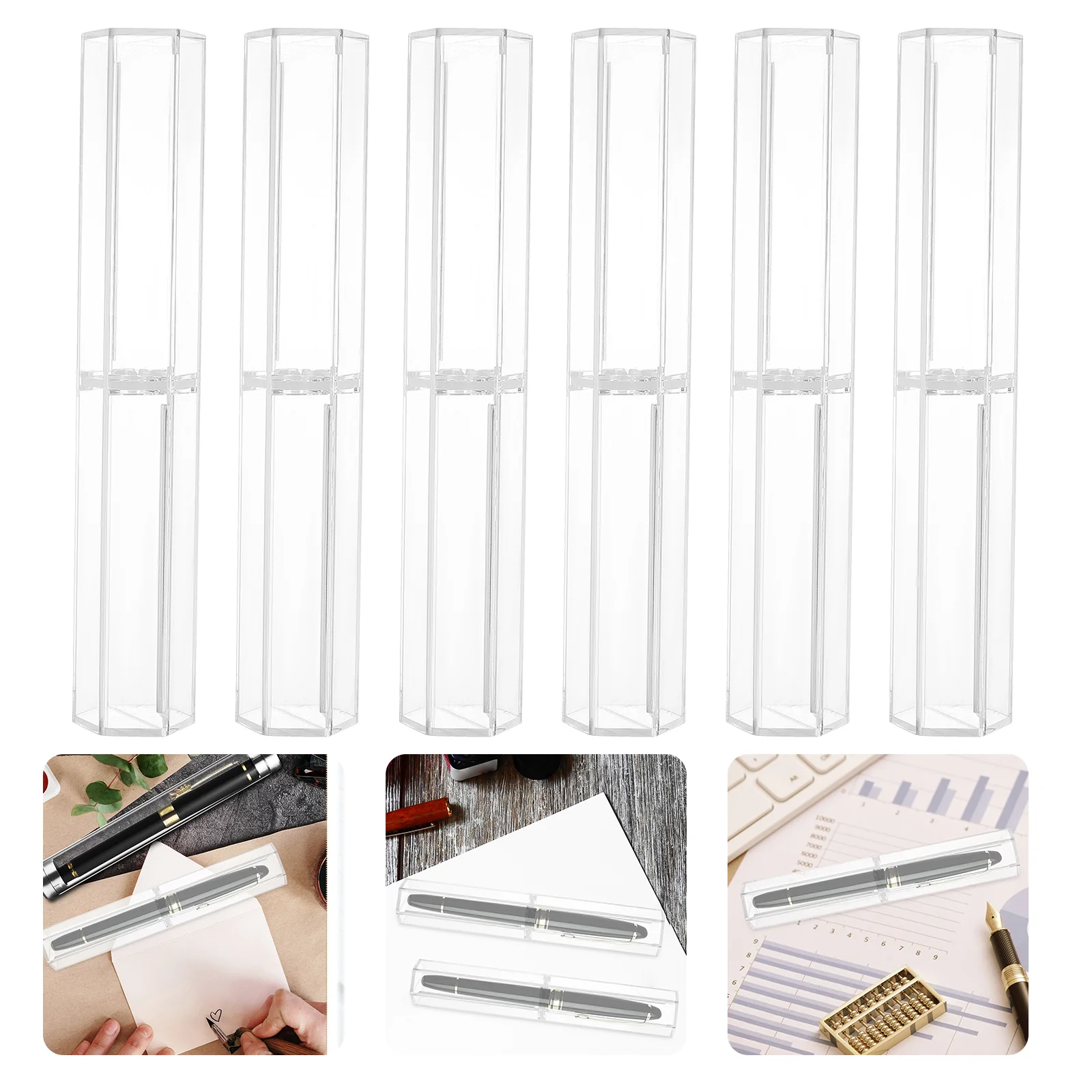 

10Pcs Clear Pen Cases Ballpoint Pen Gift Boxes Clear Pencil Storage Cases Hexagonal Pen Case