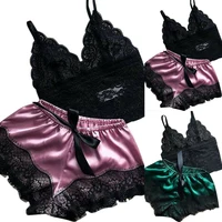 2 pièces femmes déshabillé en dentelle Lingerie hauts ensemble short et haut nuisette pyjamas décontractés vêtements de nuit 4