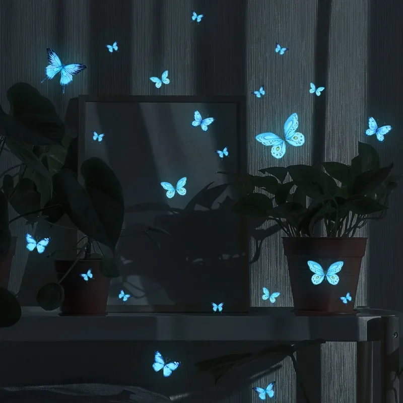 Blue Butterfly Luminous Wall Stickers DIY Butterflies Glow in The Dark Wall Decals Wallpaper for Bedroom Living Room Home Decor luminous wall stickers 3d wall stickers