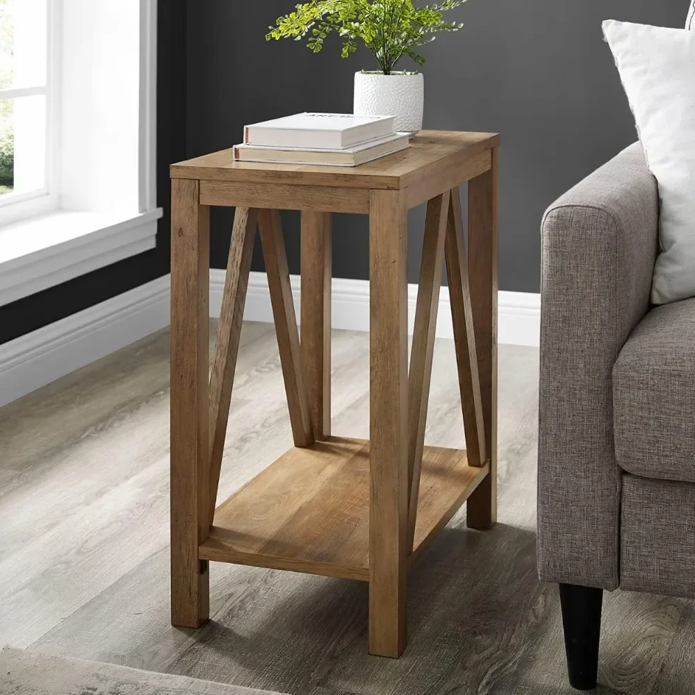 

Modern Farmhouse A-Frame Wood Rectangle Side Table Living Room Small End Accent Table, 13 Inch, Rustic Oak