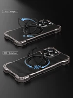 R-just Metal Carbon Fiber Case For Iphone 15 16 14 13 Pro Max Cover Lightweight Aluminum Alloy Funda Coque Built-in Holder Ring 2