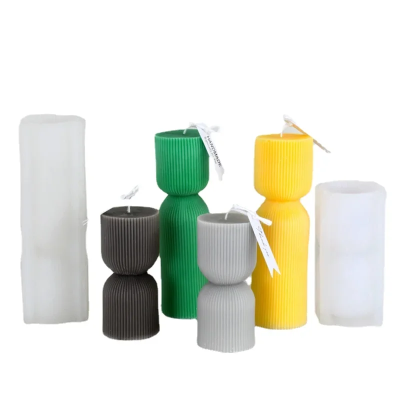 3D Striped Cylinder Silicone Candle Mold Diy Handmade Geometric Candle Making Supplies Craft Gypsum Resin Soap Molds Home Gift