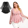 ROSEGAL Plus Size Women T-shirt Sparkly Gold Stamping Stars Print Butterfly Sleeve Blouse 2in 1 Flowy Short Sleeve Top With Belt