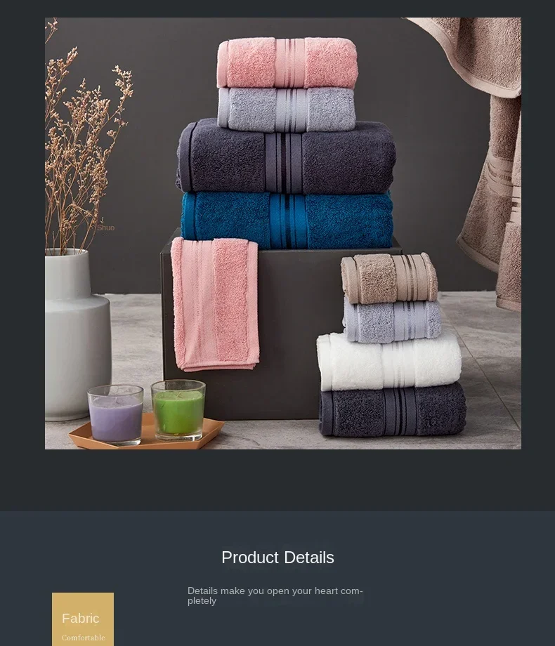 Description Picture 6 of itemNew Egyptian Cotton Towel Bath Towel Sets Solid Color Thicken Bathroom Towels Set Soft Comfortable