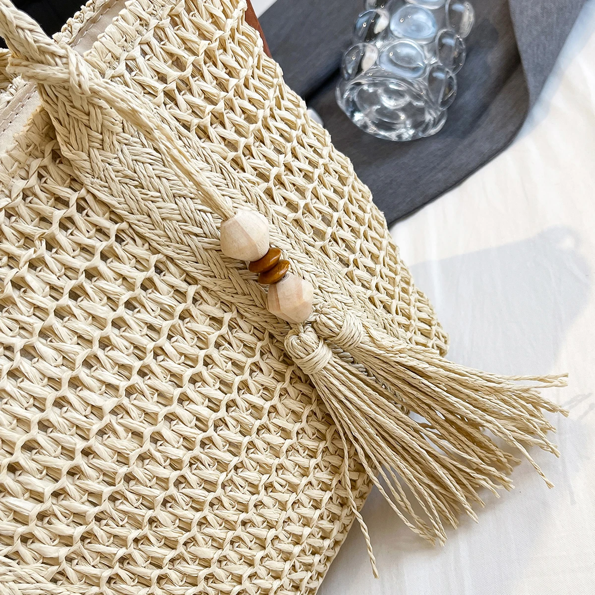 Straw Bag Summer Seaside Resort Style Large Capacity Woven Bag Large Bag Shoulder Bag Women's Bag 2025 New Tote Bag Casual Knitted